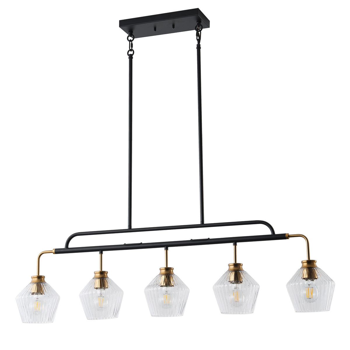 5-Lights Clear Light Striped Glass Shade Kitchen Island Lights