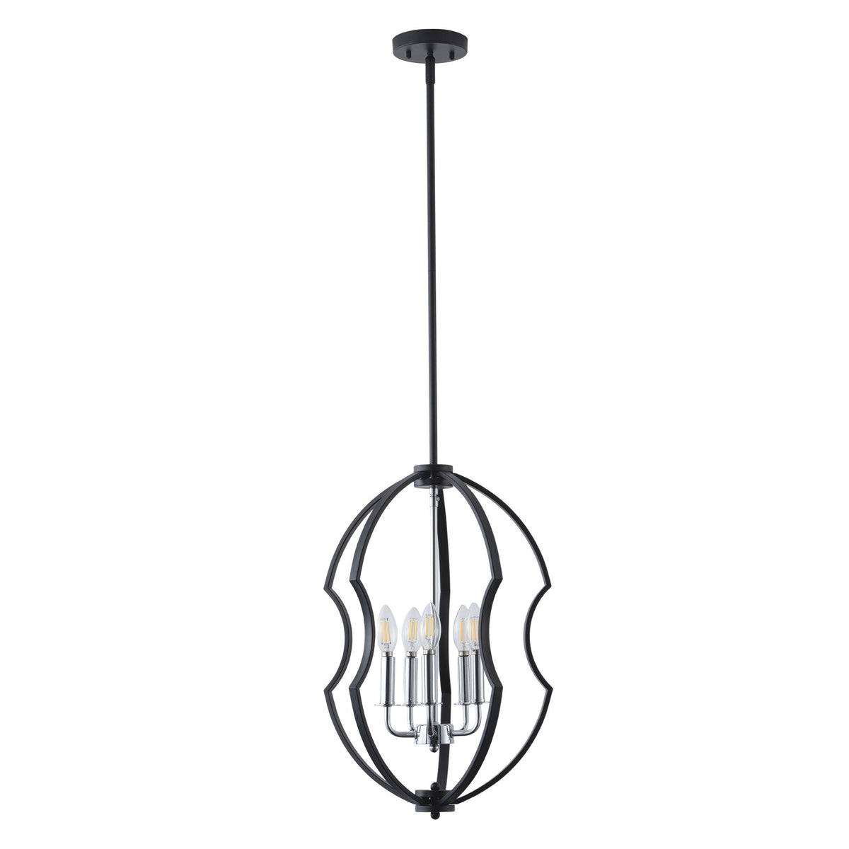 5-Light Black Farmhouse Cage Chandelier for Dining Room