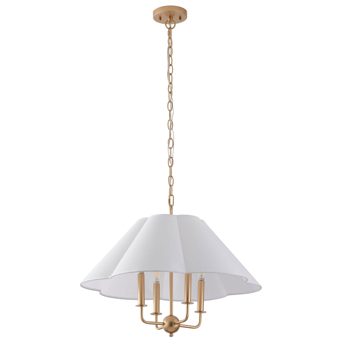 4-Light Gold Chandelier with White Fabric Shade