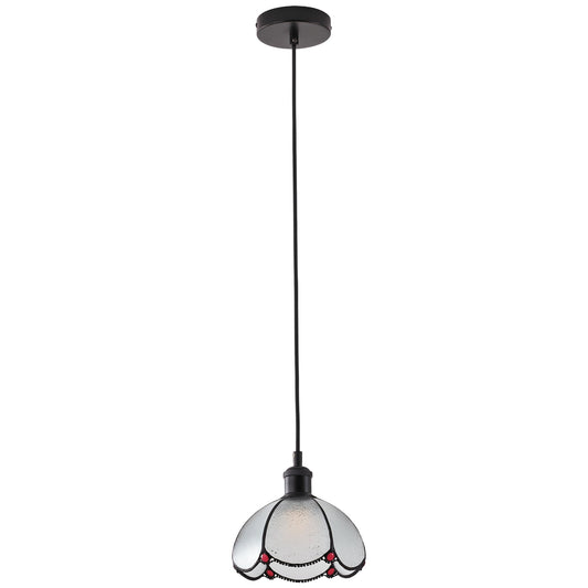 1-Light Black Tiffany Floral Glass Pendant Light for Kitchen