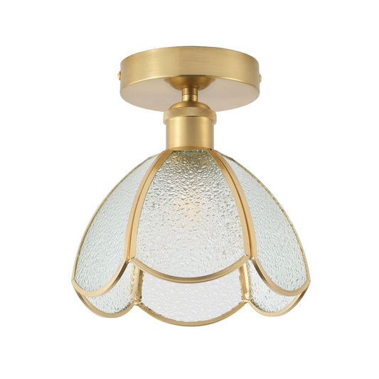 1-Light Vintage Gold Glass Semi Flush Mount Light