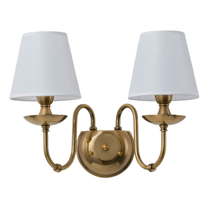 2 Light Vintage Wall Sconce With White Fabric Shade