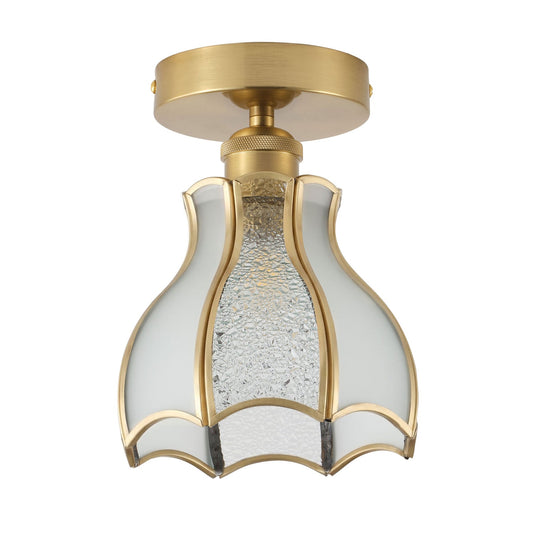 1-Light Vintage Gold Glass Semi Flush Mount Light