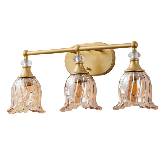 3-Light Amber Tulip Glass Vanity Light for Bathroom
