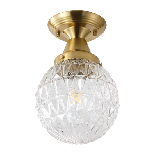 1-Light Clear Glass Semi Flush Ceiling Light for Entryway