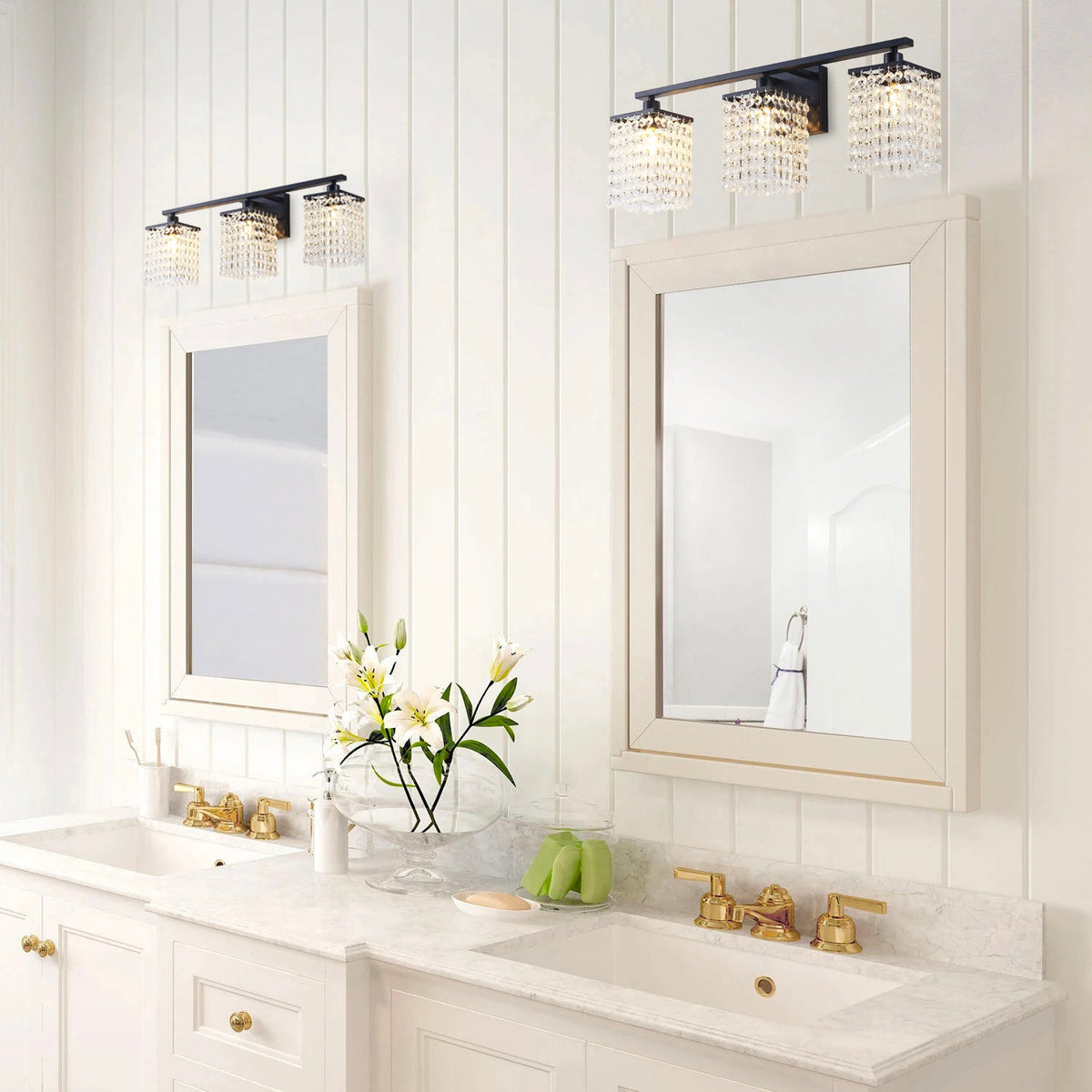 3-Lights & 4-Lights Crystal Square Design Vanity Lighting