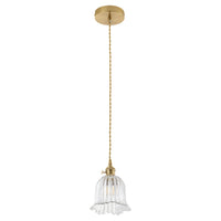 1 Light Clear Ribbed Glass Pendant Light For Kitchen Island And Hallway
