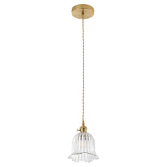 1 Light Clear Ribbed Glass Pendant Light For Kitchen Island And Hallway