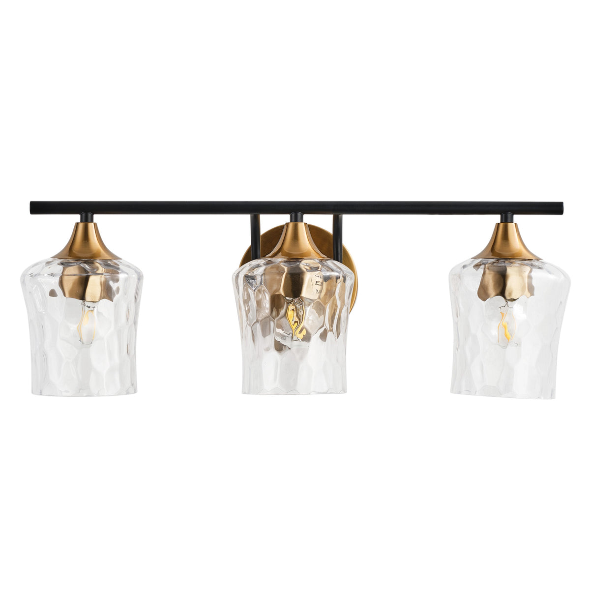 3-Lights Gold With Textured Glass Shade Bathroom Vanity Lighting