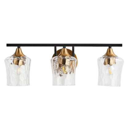 3-Lights Gold With Textured Glass Shade Bathroom Vanity Lighting