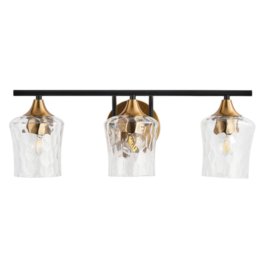 3-Lights Gold With Textured Glass Shade Bathroom Vanity Lighting