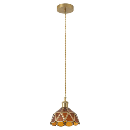 1 Light Tiffany Style Amber Glass Pendant Light
