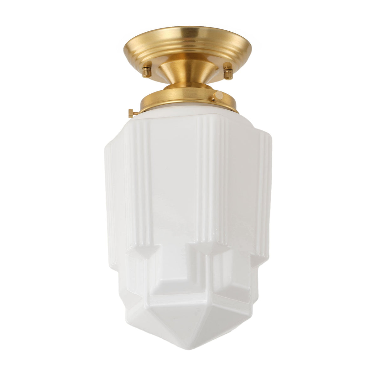 1 Light Semi Flush Mount Ceiling Light Opal Glass Brass