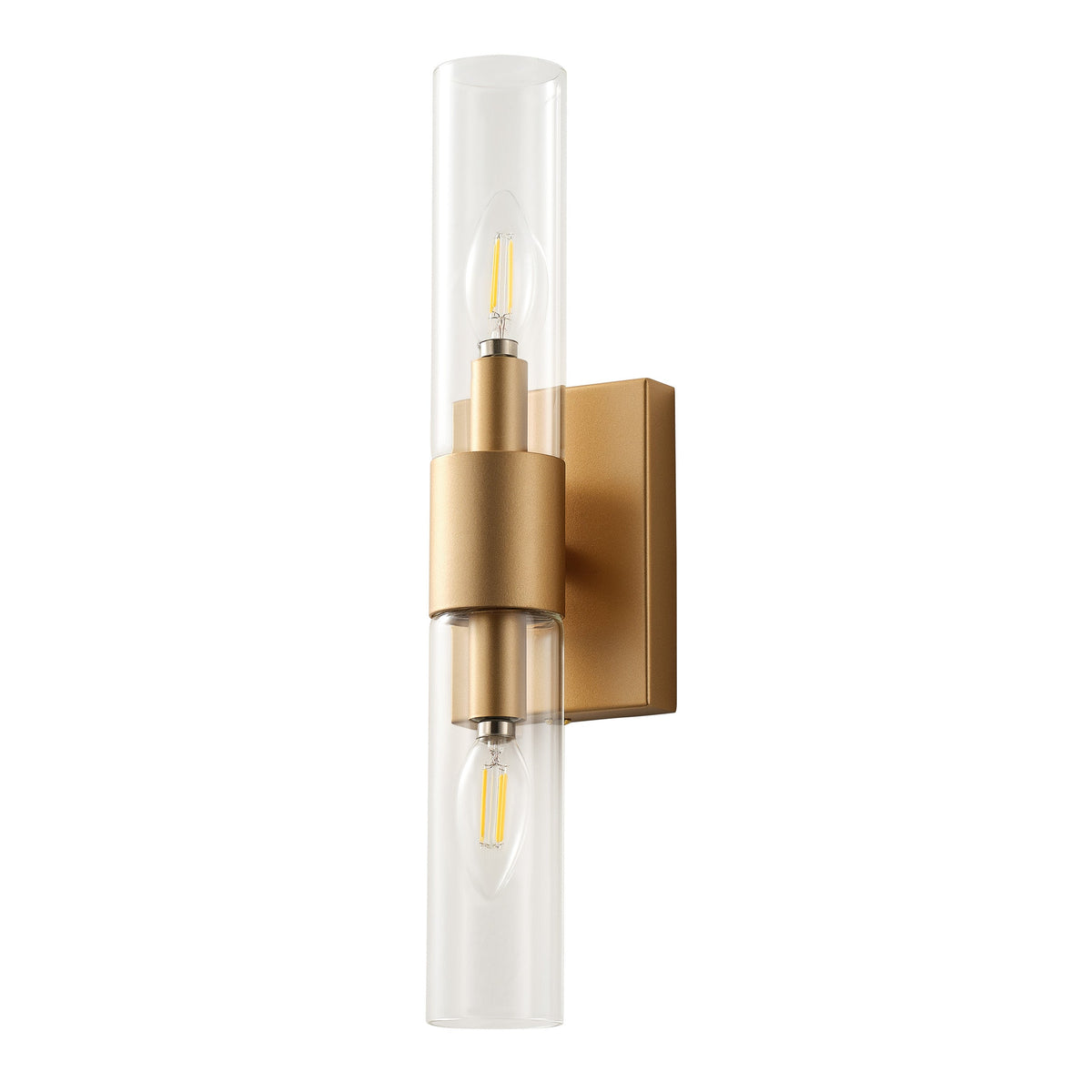 2-Lights Double-Ended Cylindrical Clear Glass Shade Wall Sconces