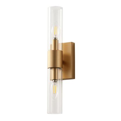 2-Lights Double-Ended Cylindrical Clear Glass Shade Wall Sconces