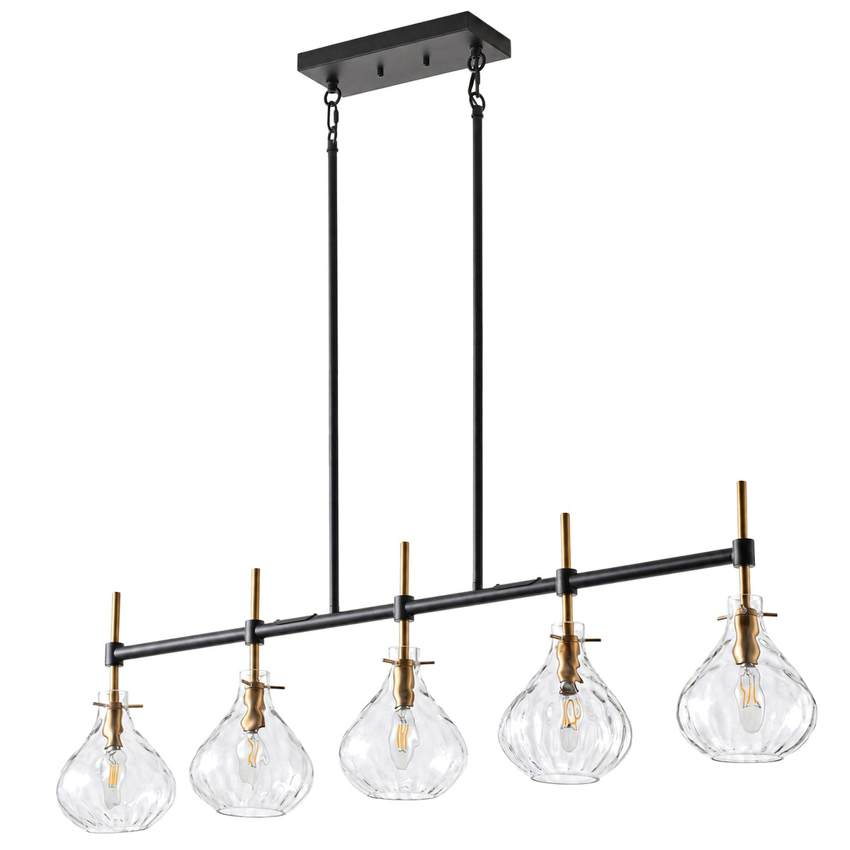 5-Light Linear Kitchen Island Chandelier with Clear Glass