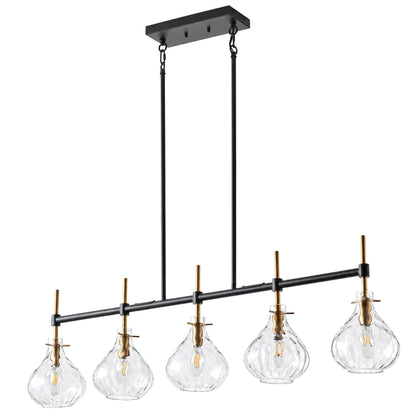 5-Light Linear Kitchen Island Chandelier with Clear Glass