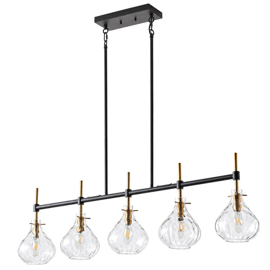 5-Light Linear Kitchen Island Chandelier with Clear Glass