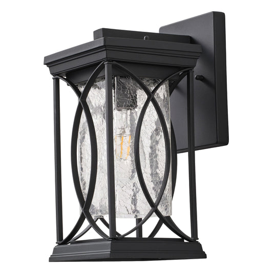 1-Light Black Curved Metal Frame Outdoor Wall Light for Garage