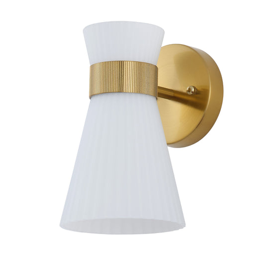 1-Light Mid Century Modern Brass Wall Sconce Flared Glass Shade Warm 3000K LED ETL Certified for Bedroom Corridor
