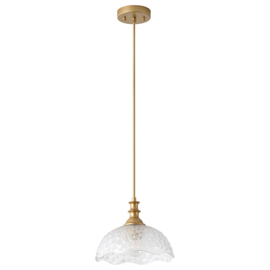 1-Light Vintage Gold Pendant Light with Clear Glass