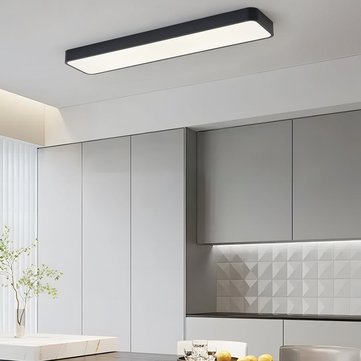 1 Light Scandinavian Style Black Linear Flush Mount Ceiling Light Even Illumination Dimmable