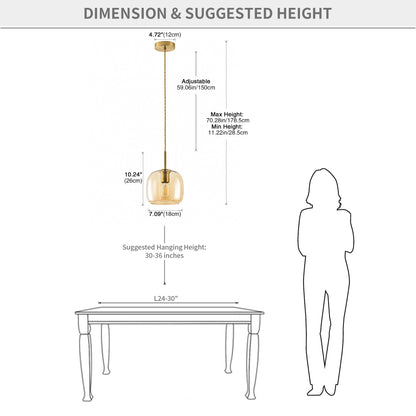1-Light Amber Glass Pendant Light for Kitchen Island