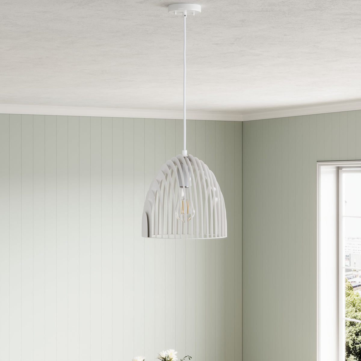 1-Light Round Metal Shade Openwork Design Pendant Lighting