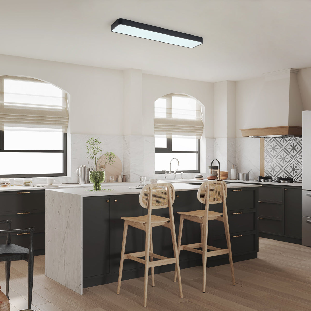 1 Light Scandinavian Style Black Linear Flush Mount Ceiling Light Even Illumination Dimmable