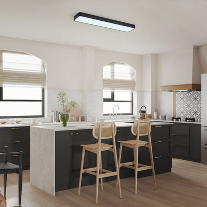 1 Light Scandinavian Style Black Linear Flush Mount Ceiling Light Even Illumination Dimmable