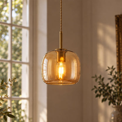 1-Light Amber Glass Pendant Light for Kitchen Island