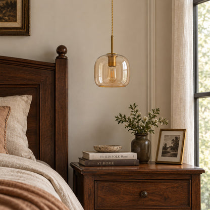 1-Light Amber Glass Pendant Light for Kitchen Island