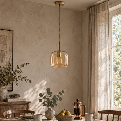 1-Light Amber Glass Pendant Light for Kitchen Island