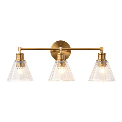 3-Lights & 4-Lights Antique Brass Glass Bathroom Vanity Light