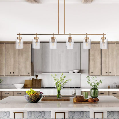 4-Light & 6-Light Gold Modern Linear Glass Shape Kitchen Island Lights