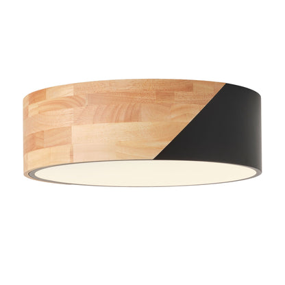 1 Light Wood Grain LED Flush Mount Ceiling Light For Bedroom Hallway
