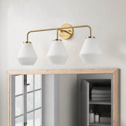 3-Lights Cream Pear Shape Glass Shade Bathroom Vanity Lighting