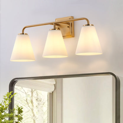 3-Light White Jade Acid Wash Flared Shade Bathroom Vanity Lighting