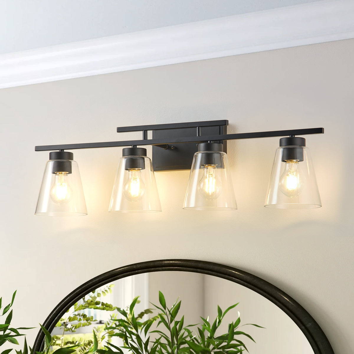 3-Light & 4-Light Dimmable Bathroom Clear Glass Wall Vanity Lighting