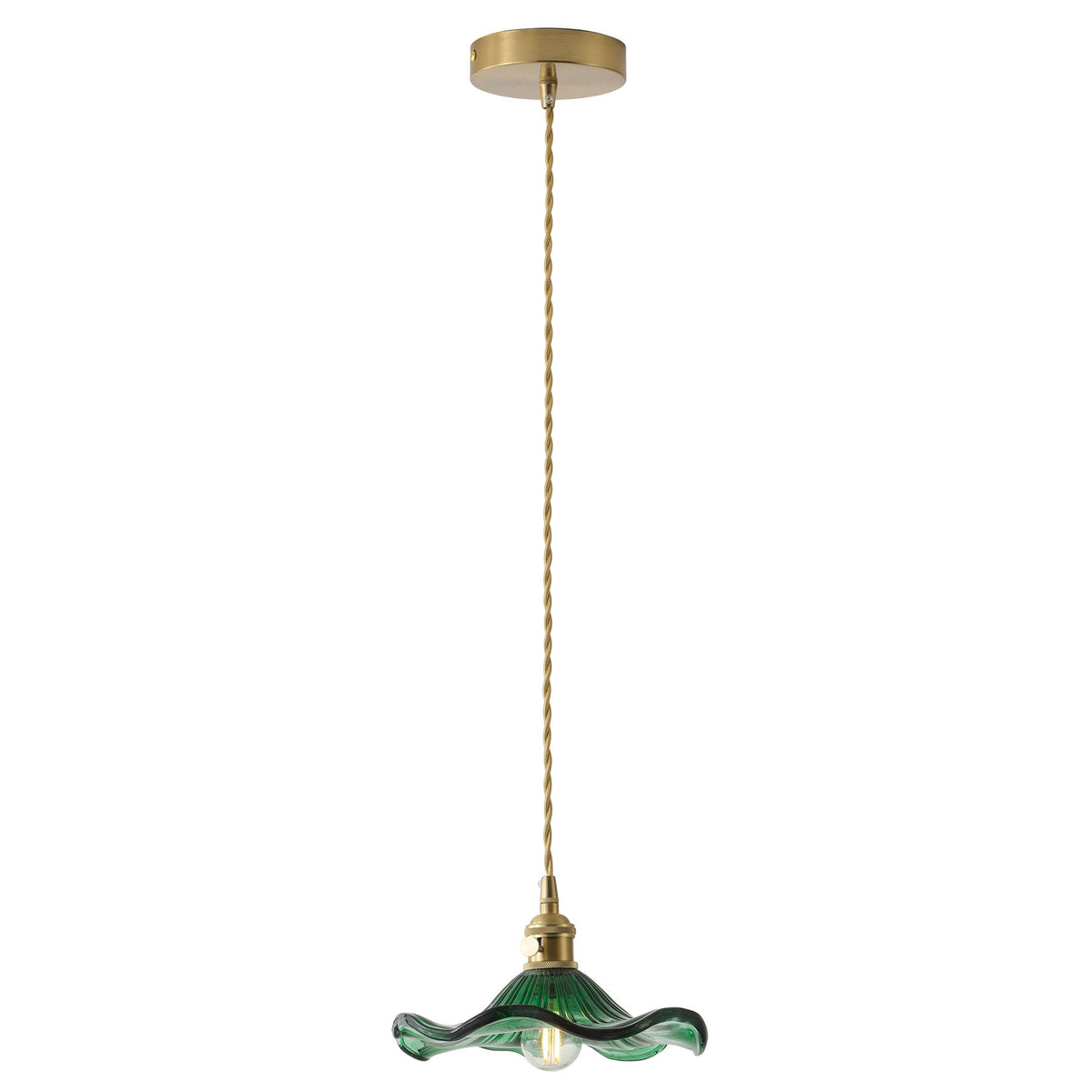 1-Light Green Glass Shade Wavy Flower Shape Pendant Light