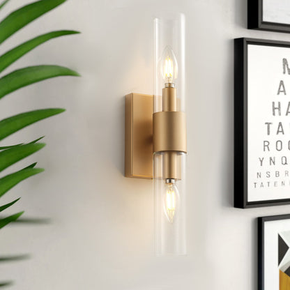 2-Lights Double-Ended Cylindrical Clear Glass Shade Wall Sconces