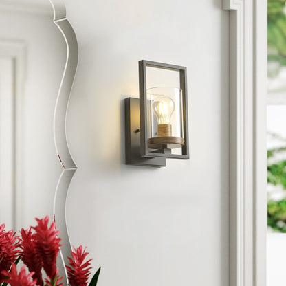 1-Light Glass Shade with Square Picture Frame Design Wall Sconce
