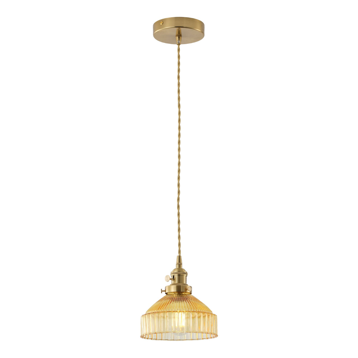 1-Light Pendant Light Ribbed Glass Brass Kitchen Island
