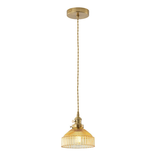 1-Light Pendant Light Ribbed Glass Brass Kitchen Island