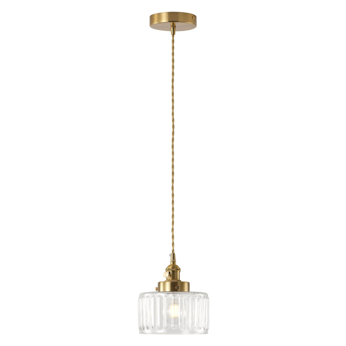 1-Light Clear Ribbed Glass Shade Adds Texture Pendant Light