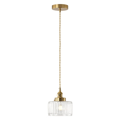 1-Light Clear Ribbed Glass Shade Adds Texture Pendant Light