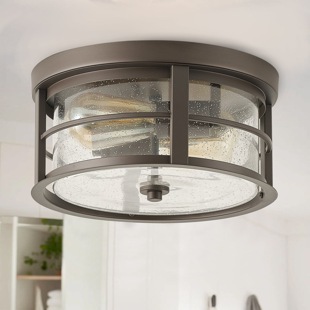 2-Lights Round Glass Shade Flush Mount Lighting