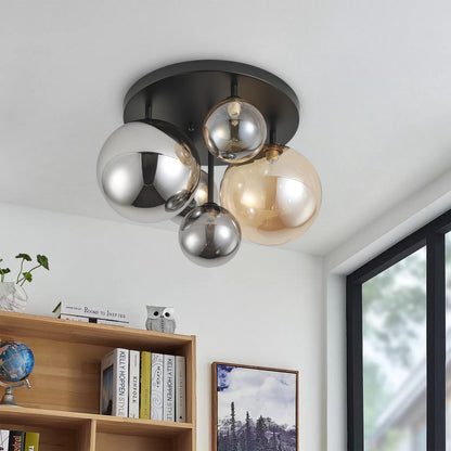 5-Lights Spherical Glass Shades of Various Sizes Flush Mount Lighting