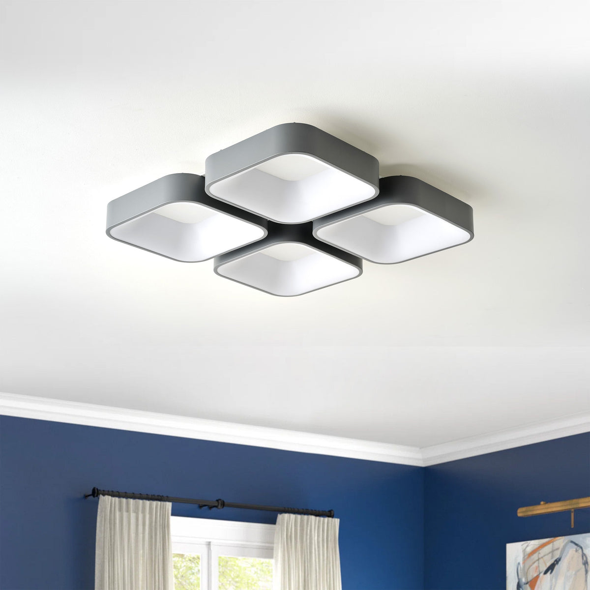 4-Light Modern Style Efficient Dimmable Block Shape LED Flush Mount Lighting