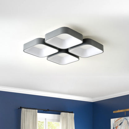 4-Light Modern Style Efficient Dimmable Block Shape LED Flush Mount Lighting